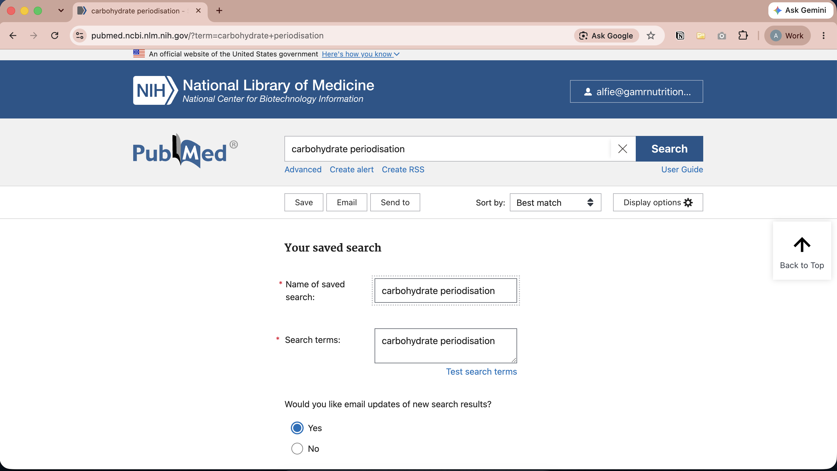 PubMed saved search alert